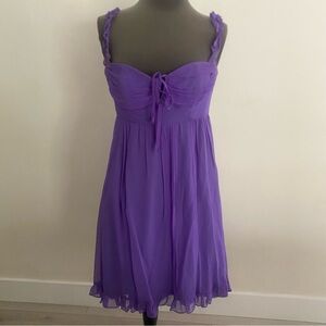 VINTAGE Y2K BETSEY JOHNSON PURPLE 100% SILK MILKMAID BABYDOLL MINI DRESS SIZE 8